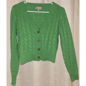 J. Crew Cashmere shrunken cable-knit Cardigan sweater Green xs